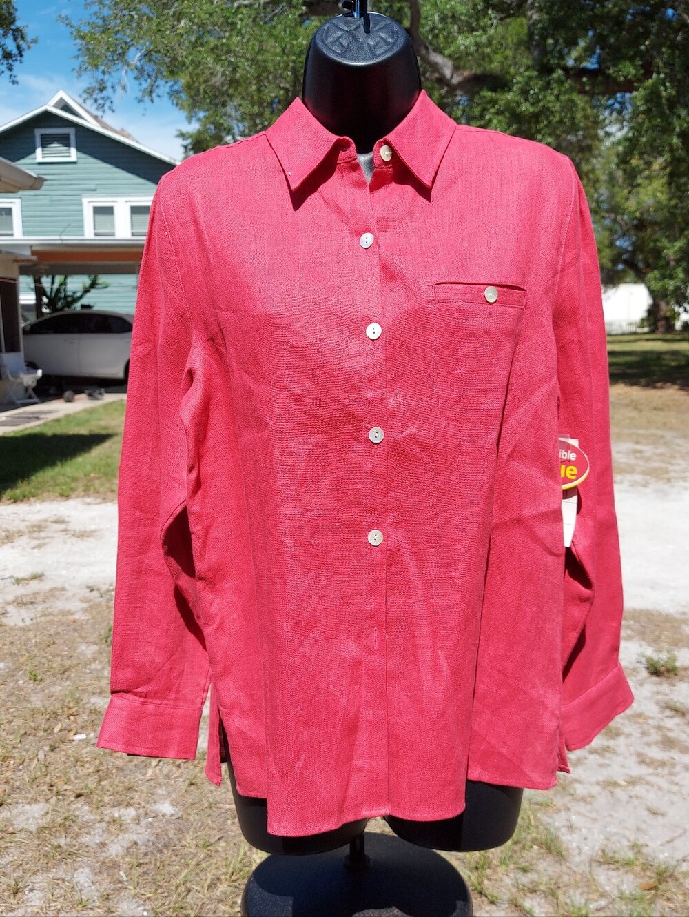Studio Works (Petite) women's 100% linen shirt, bright red, size S